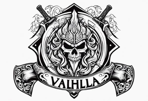 valhalla on fire sword shield axe warrior tattoo idea