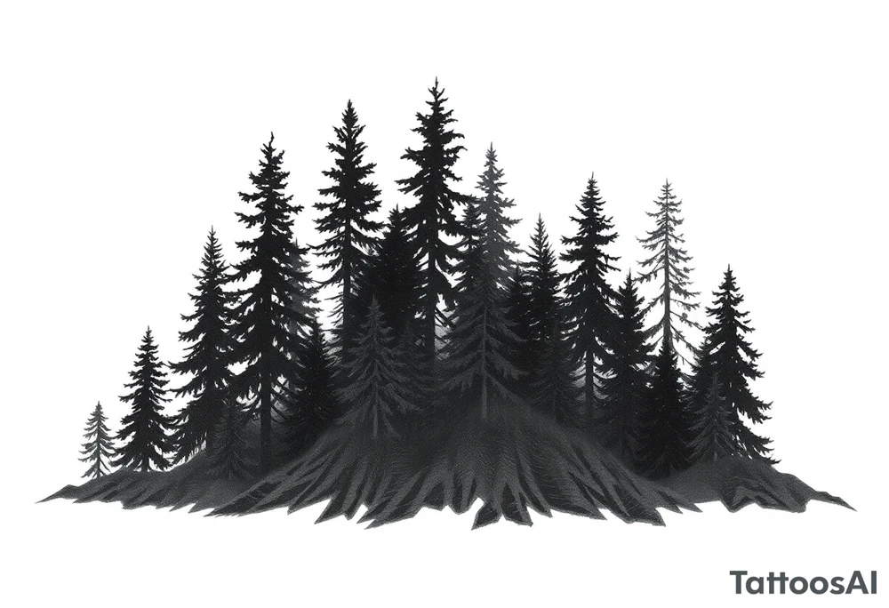 Coniferouse forest silhouette with black and gray trees tattoo idea Coniferouse forest silhouette with black and gray trees tattoo idea