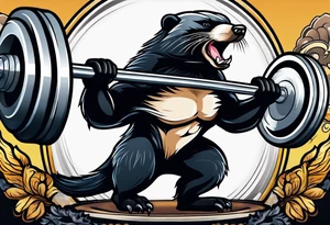 Muscular old honey badger lifting barbell. tattoo idea