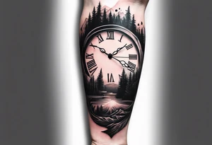 forearm sleeve, time, forest, kids tattoo idea