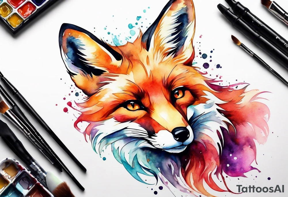 Watercolor fox tattoo idea