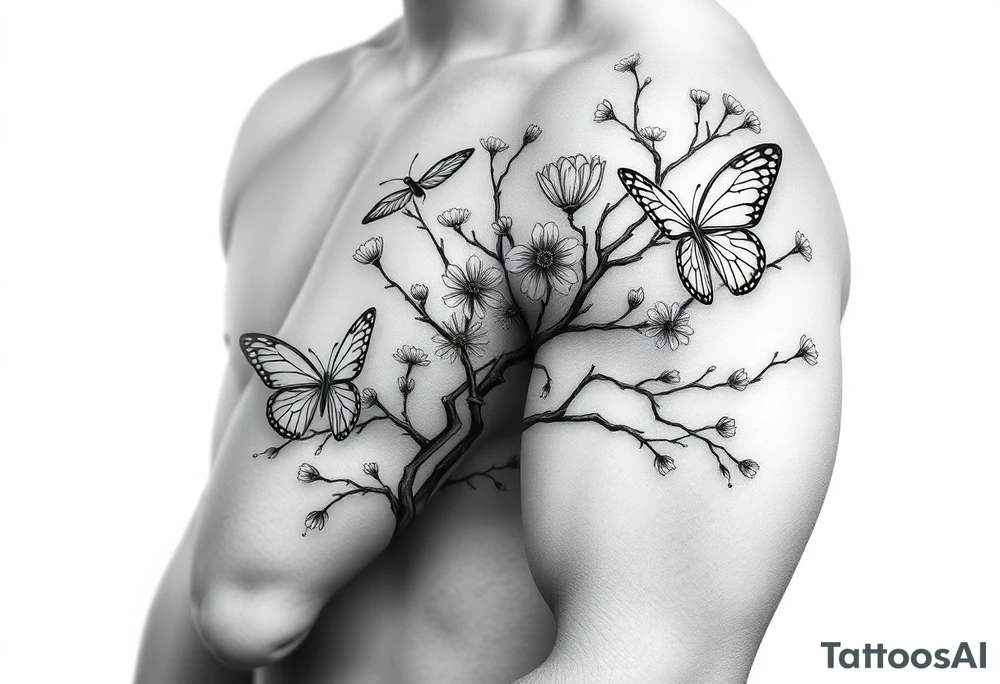 Justin above mini butterflies and cherry blossom tree tattoo idea