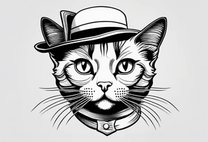 Black cat with a funny hat tattoo idea
