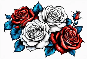 Angel Colored blue and red roses tattoo idea
