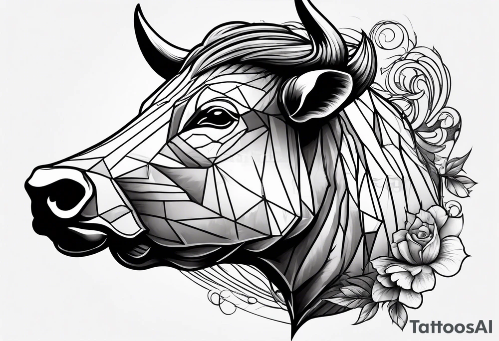 raging bull head busting through tattoo idea