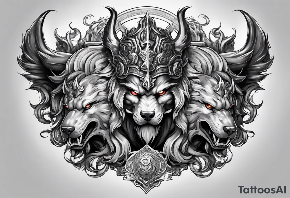 Hades with helmet and cerberus tattoo idea