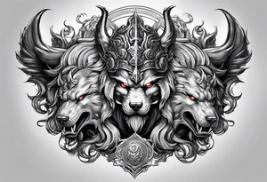 Hades with helmet and cerberus tattoo idea