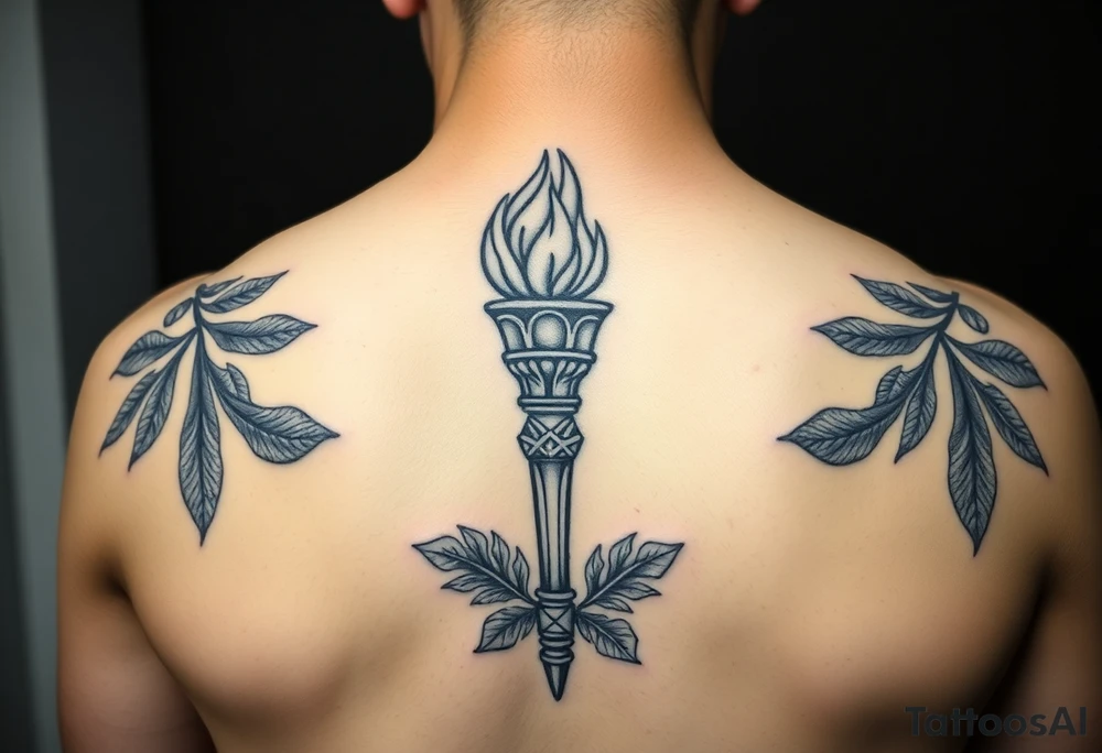 Leadership torch with a background of fig leaves tattoo idea