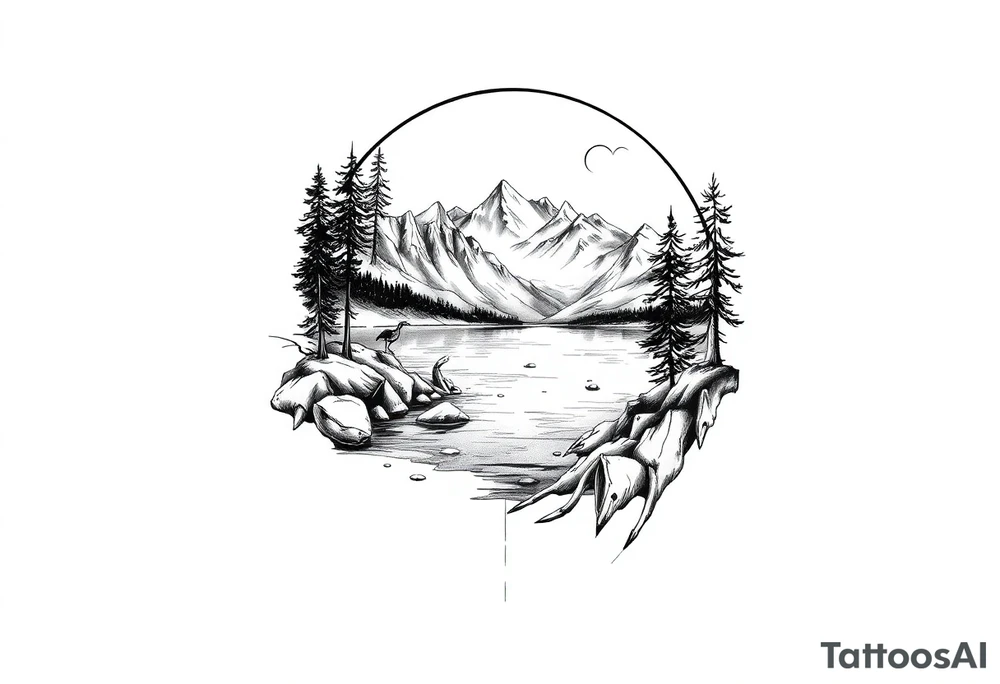 Lake scene portrait tattoo idea