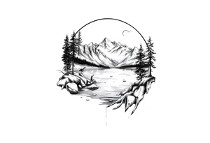 Lake scene portrait tattoo idea