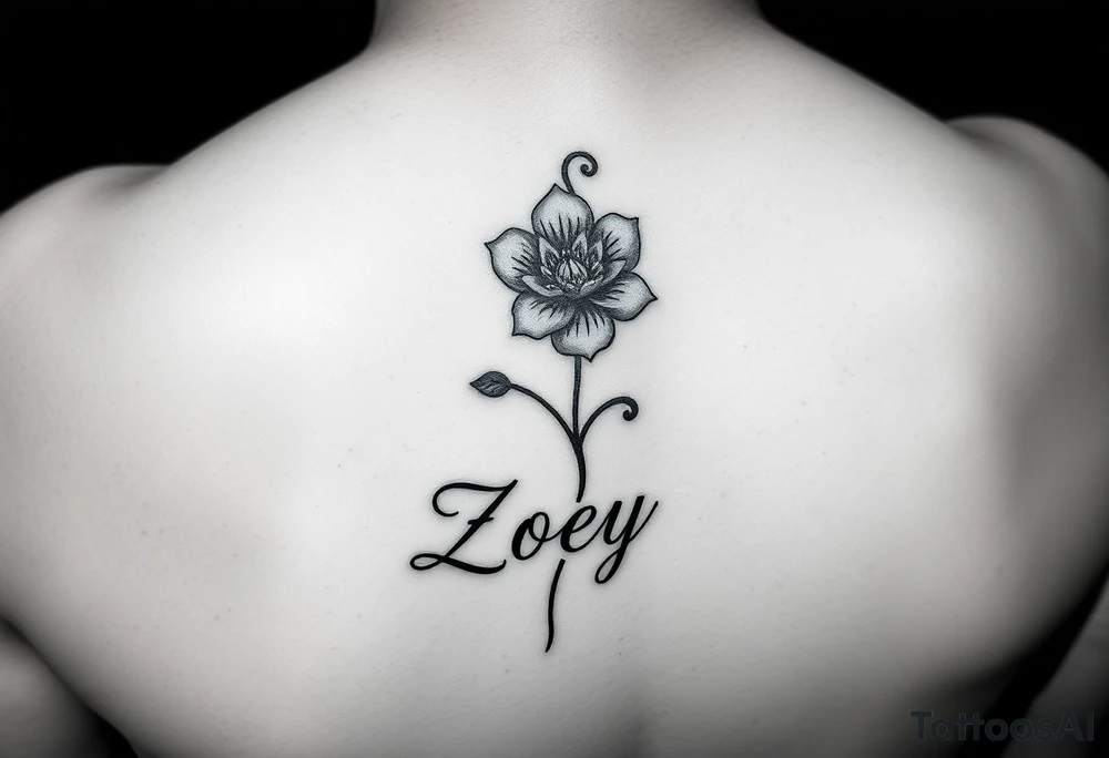 Tattoo on inside wrist just below palm. A flower with curling tendrils draping up inside of arm about 3" with the name Zoey tattoo idea
