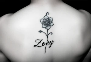 Tattoo on inside wrist just below palm. A flower with curling tendrils draping up inside of arm about 3" with the name Zoey tattoo idea