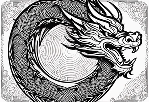 Spiral fire breathing chinese year of dragon tail with body and head extruding dimensionally up and outward for upper thigh and buttock area. tattoo idea