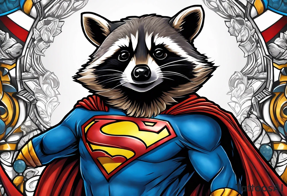 raccoon wearing a Superman t-shirt tattoo idea