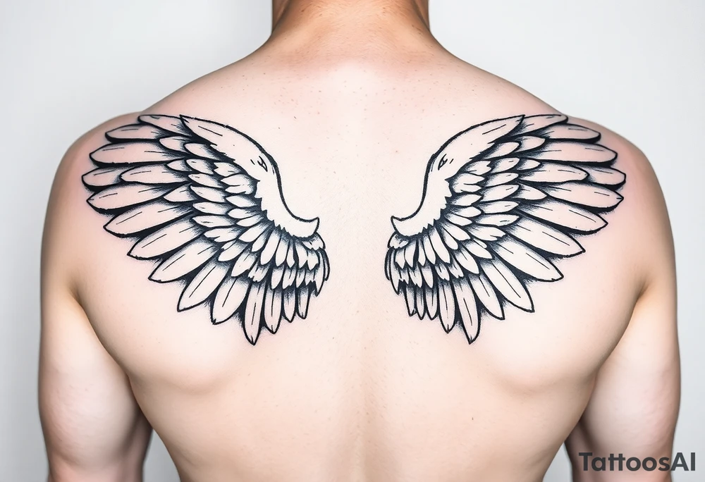 big and long angel wings tattoo idea