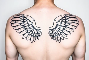 big and long angel wings tattoo idea