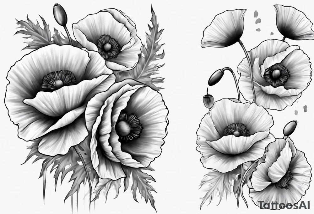 Sleeve with 14 poppies, one black and white. military themed tattoo idea