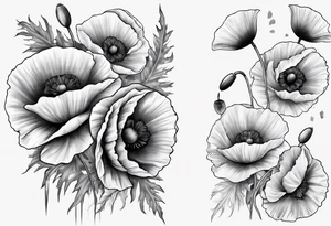 Sleeve with 14 poppies, one black and white. military themed tattoo idea