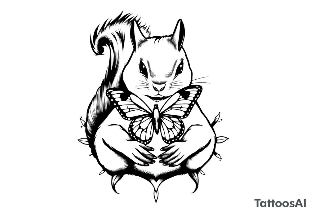 A Squirrel with a butterfly in hands tattoo idea