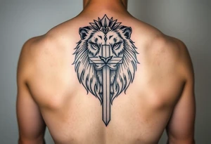 powerful majestic lion with a cross - biblically tattoo idea