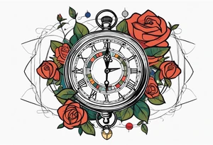 I want a design to print on t-shirts. The design is an hourglass with a wristwatch in the middle with Amazigh numbers, and this watch is surrounded by planets and Ashulk roses. tattoo idea