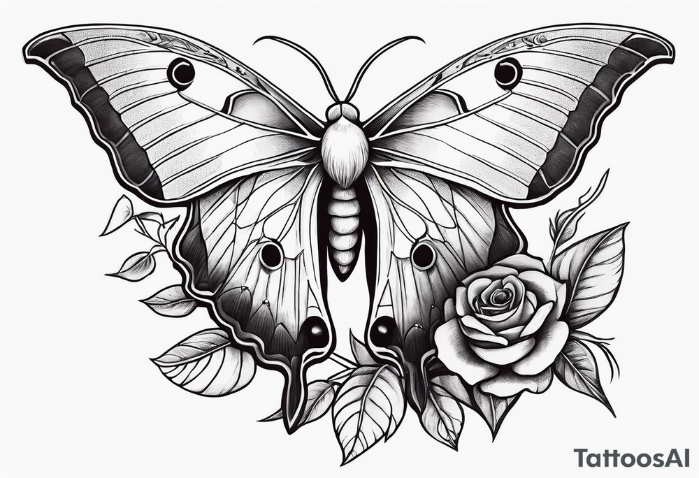 Luna moth three red roses tattoo idea