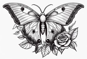 Luna moth three red roses tattoo idea