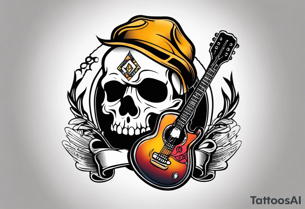 Rock and roll skull with a guitar tattoo idea
