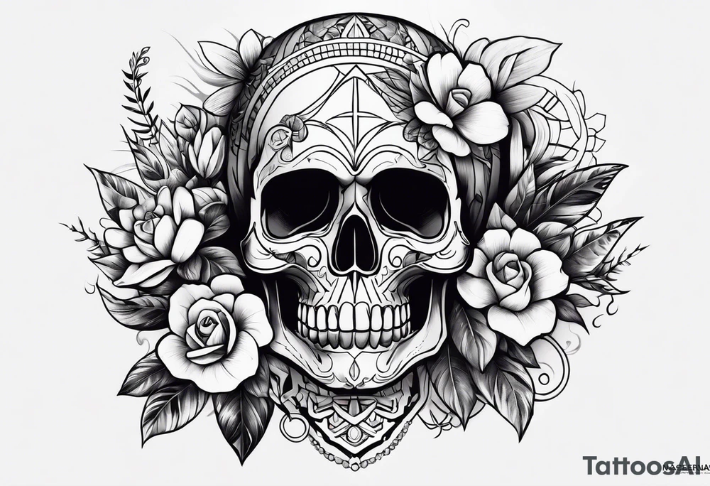 Caveira quebrada com flores nascendo dela tattoo idea