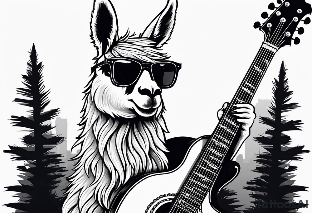 Cool llama playing bass guitar tattoo idea