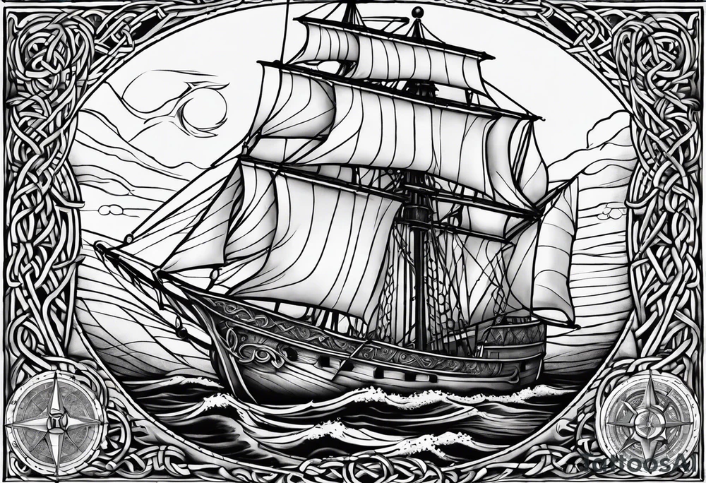Celtic nautical scene, forearm, half sleeve, anchor, compass tattoo idea