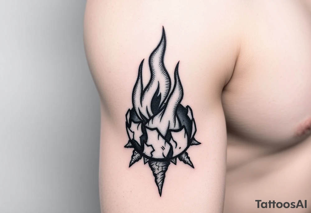 flame in a root ball tattoo idea
