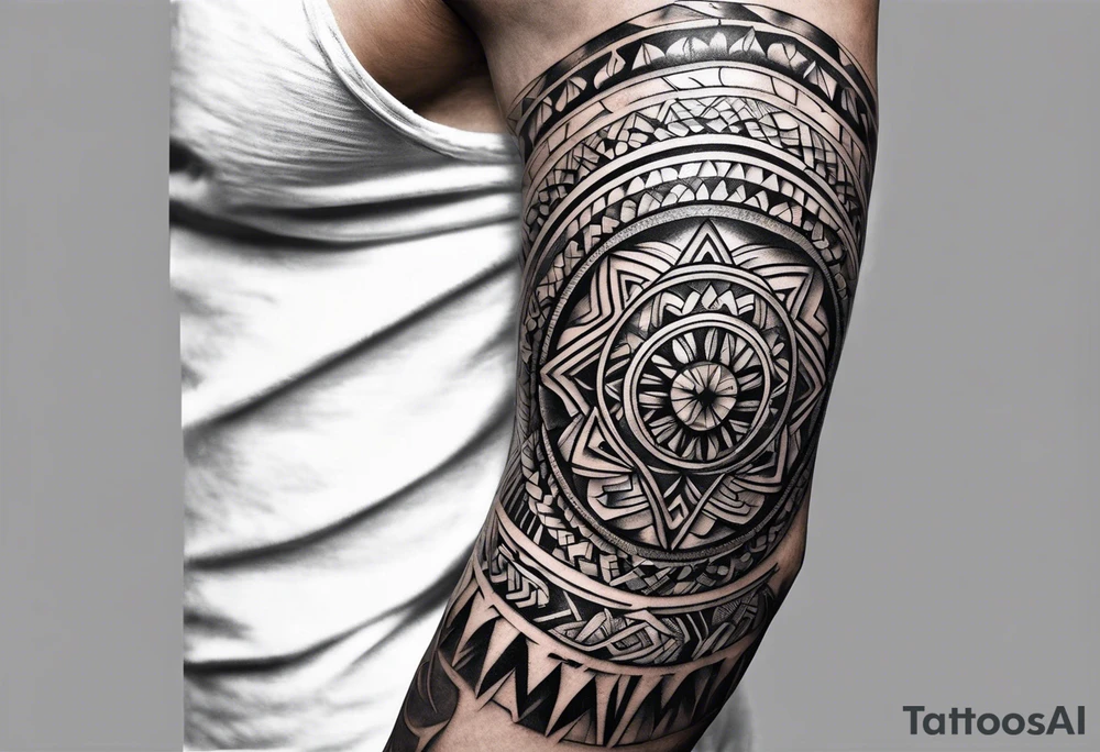 Minimalistic men's forearm tribal tattoo with Ukrainian ornaments tattoo idea