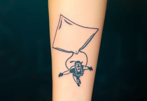 Manta ray silhouette above, scuba diver underneath, water backround tattoo idea