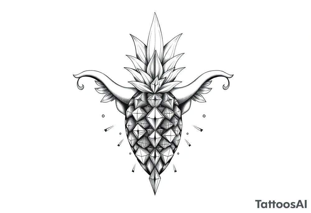Design around a vagina and anus using a pineapple with diamonds and magestic, crown, vagina, anus, pubic tattoo idea