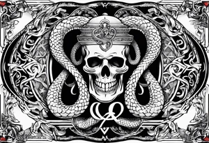 staff of caduceus snakes square and compass G tattoo idea