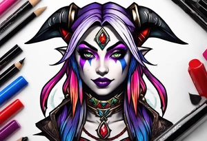night elf from world of warcraft designed like harley quin tattoo idea