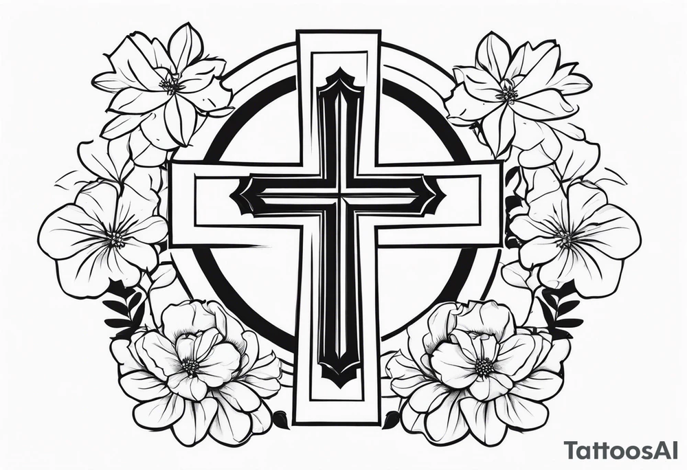 Cross, simple, Flowers, In God we trust tattoo idea