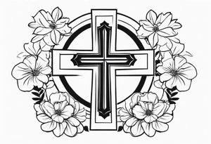 Cross, simple, Flowers, In God we trust tattoo idea