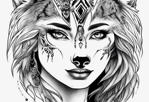 Wolf with woman eye tattoo idea