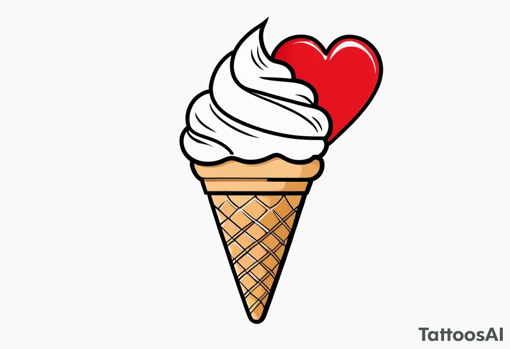 ice cream cone with one round scoop of ice cream and a red heart tattoo idea