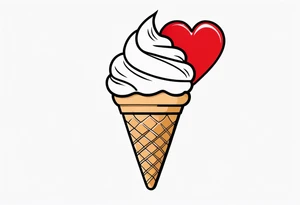 ice cream cone with one round scoop of ice cream and a red heart tattoo idea