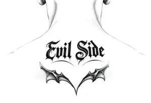 .saying Evil Side from ear to ear on front of neck. black and white . tattoo idea
