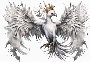 a white phoenix wearing an iron crown tattoo idea