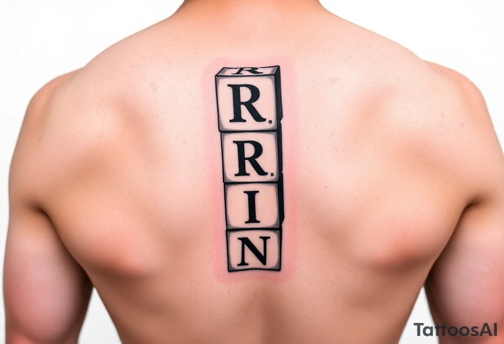 I WANT 5 TOY BABY BLOCKS STACKED ON TOP OF EACH OTHER AND I WANT EACH OF THEM TO HAVE A LETTER IN THEM. B, R, I, A, N THEY SHOULD BE STACKED ON TOP OF EACH OTHER tattoo idea