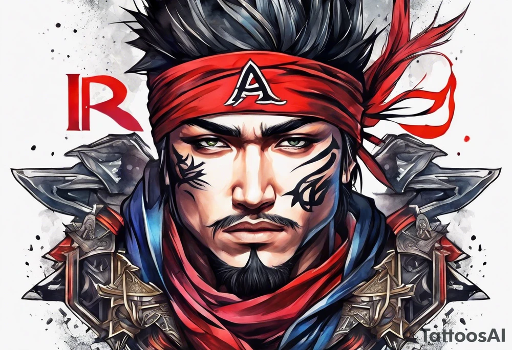 the letters A R in the middle of a ninja headband tattoo idea