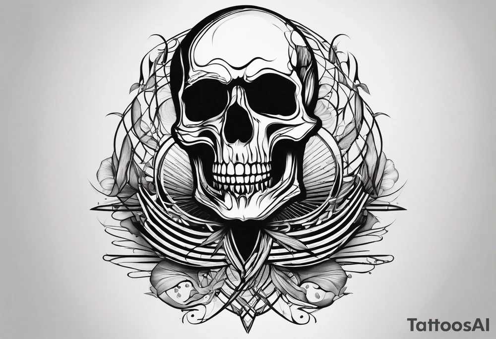 Minimalistic tattoo design that symbolizes the lyric "the lines you're afraid of are all made up". it can include a skeleton dancing on lines. tattoo idea