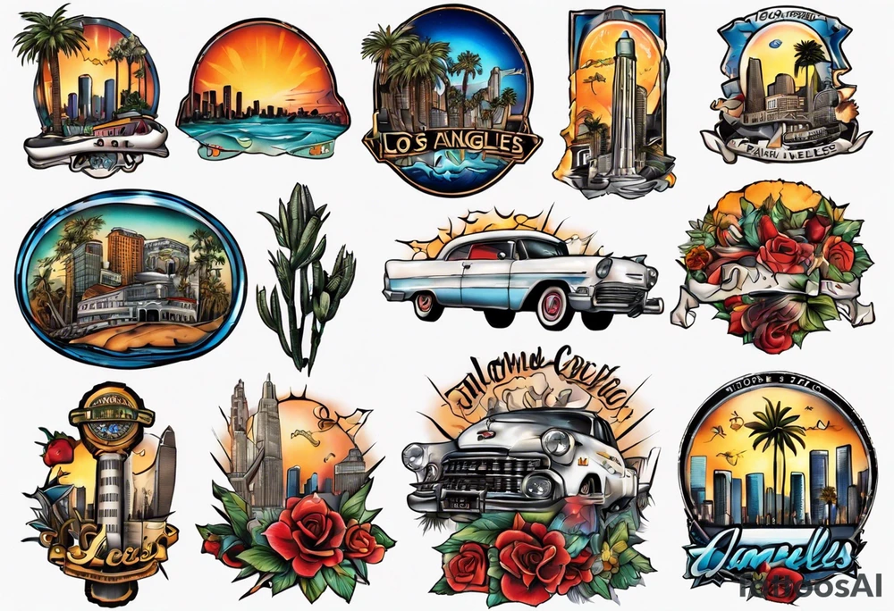 Los Angeles theme half sleeve tattoo idea