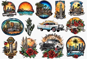 Los Angeles theme half sleeve tattoo idea