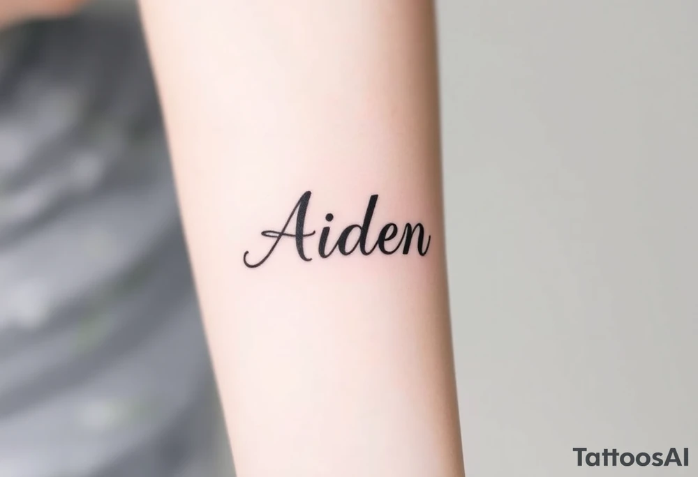 The name Aiden with shading around it tattoo idea